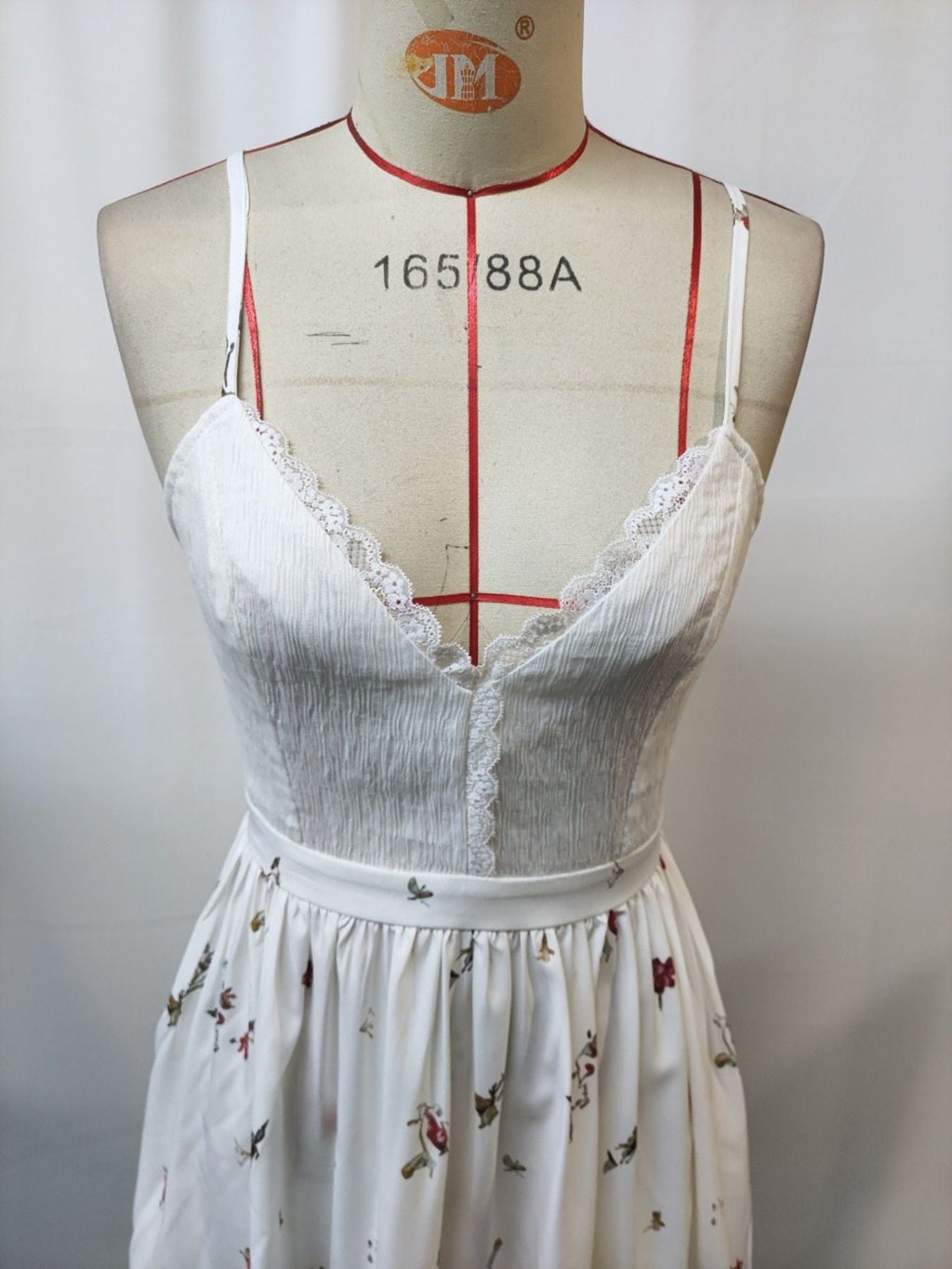 Floral Print Lace Trimmed Asymmetrical Hem Cami Dress