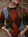 Vintage Argyle Round Neck Sweater