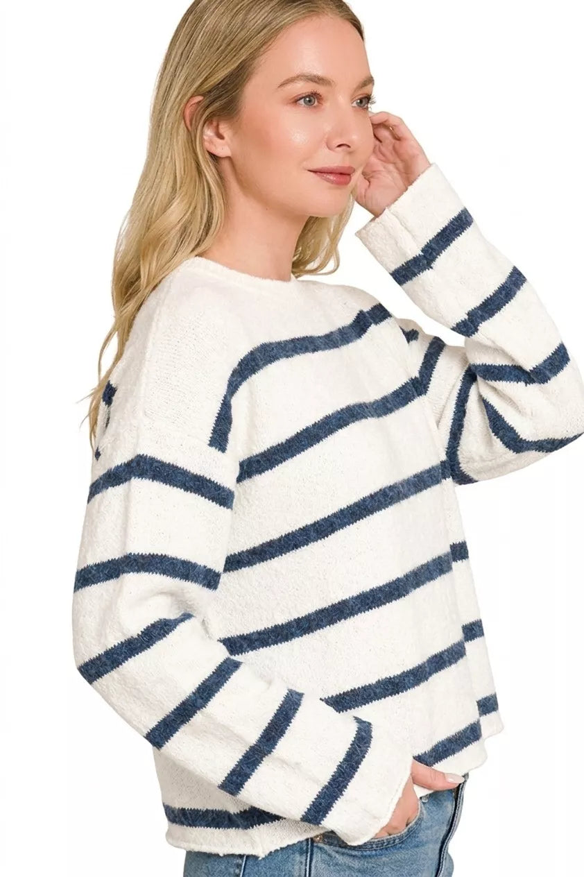 Zenana Wool Blend Striped Sweater