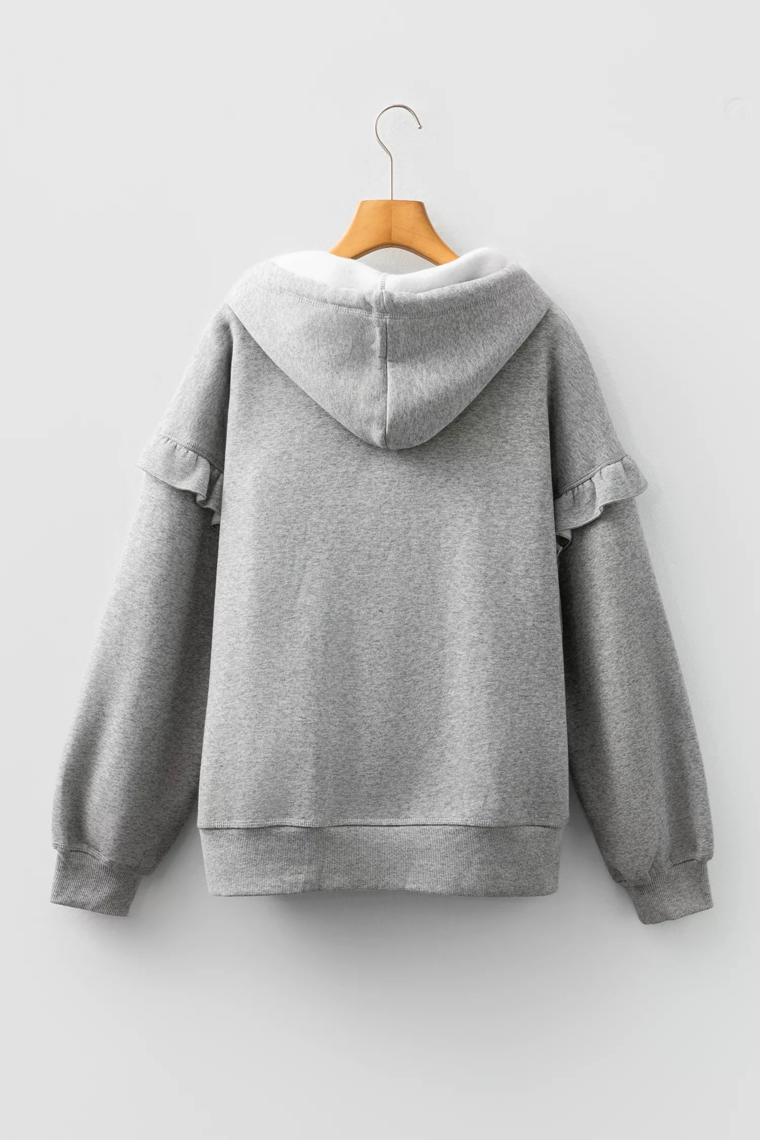 Contrast Rope Drawstring Ruffle Trim Drop Shoulder Baggy Hoodie