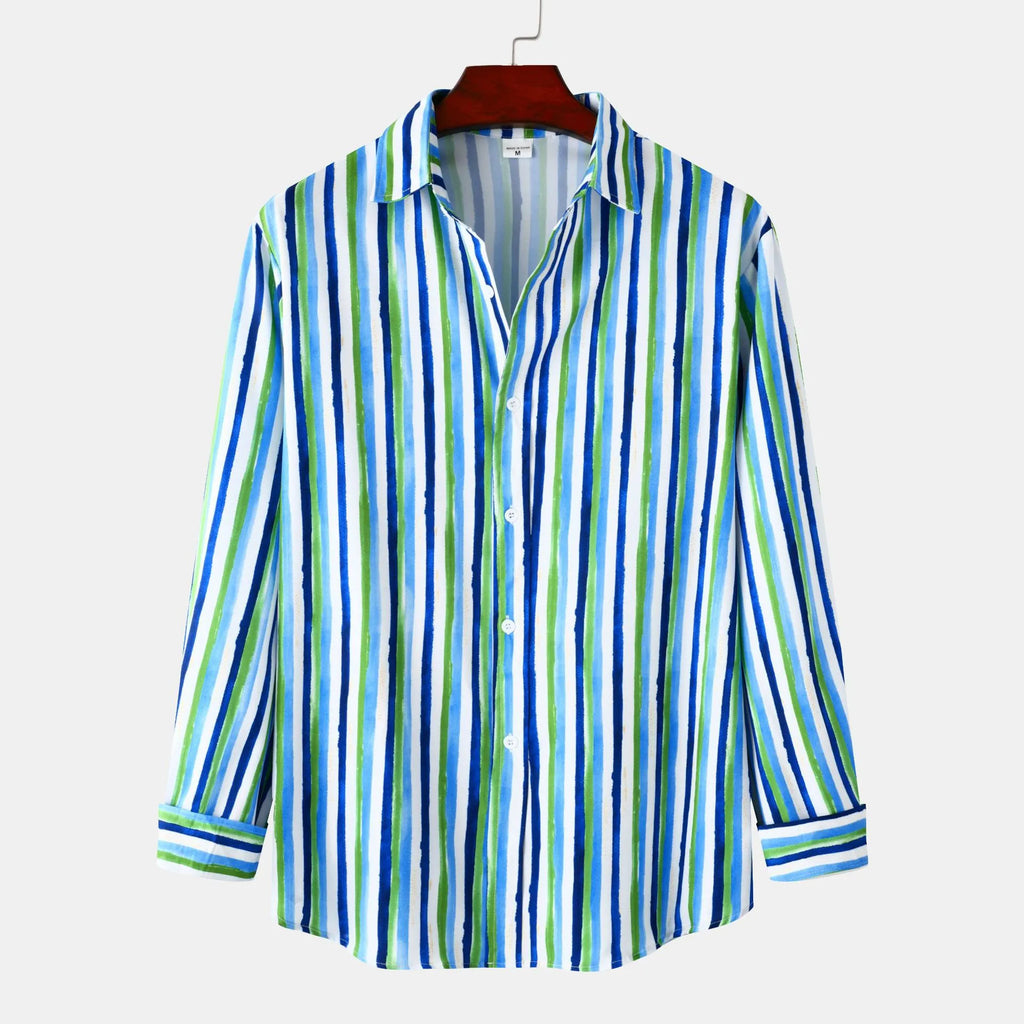 Men's Striped Long Sleeve Casual Button-Up Shirt