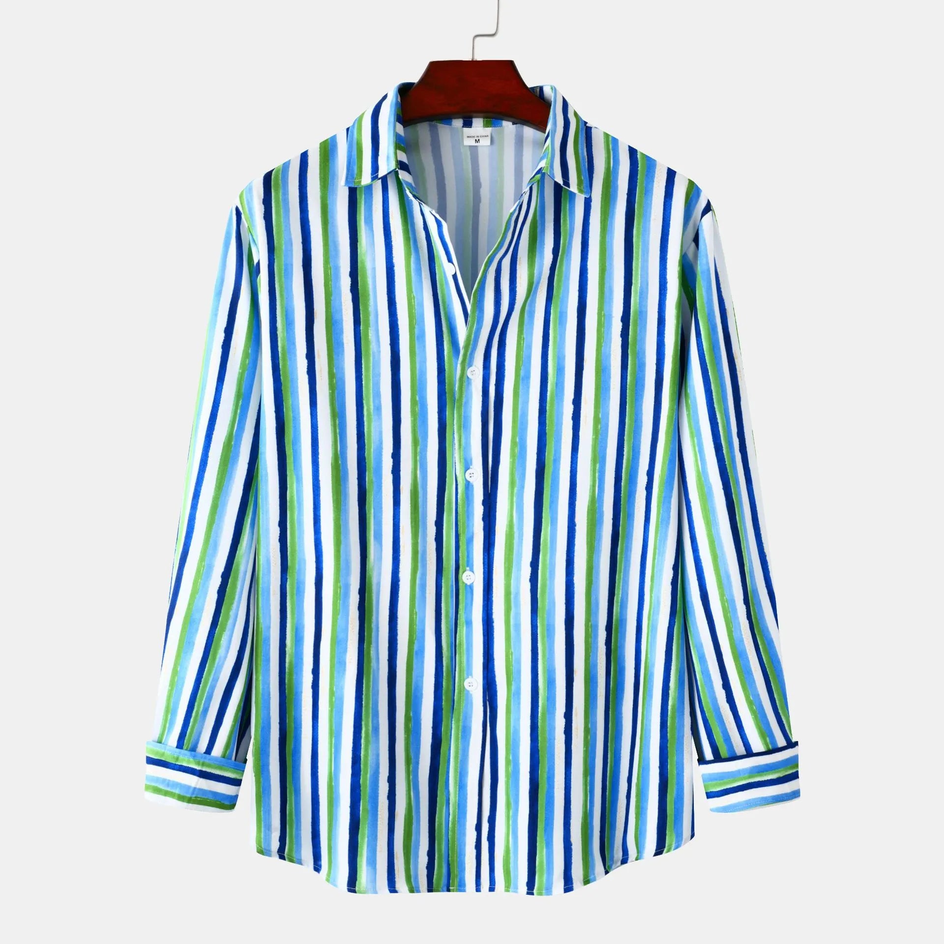 Men's Striped Long Sleeve Casual Button-Up Shirt