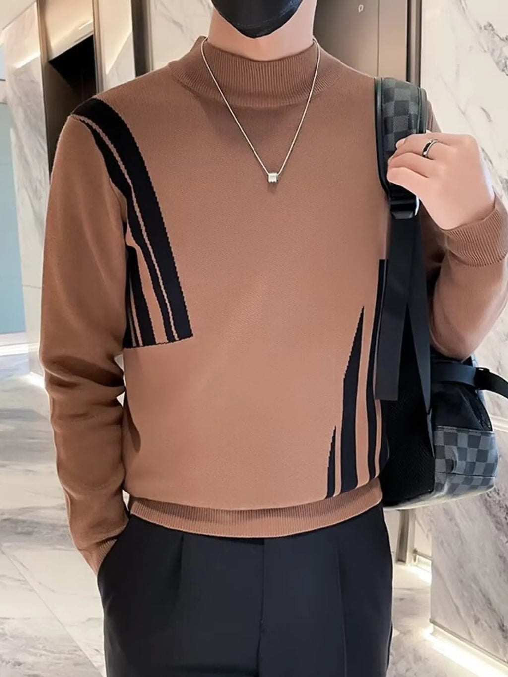 Men's Plus Size Striped Pattern Turtleneck Pullover