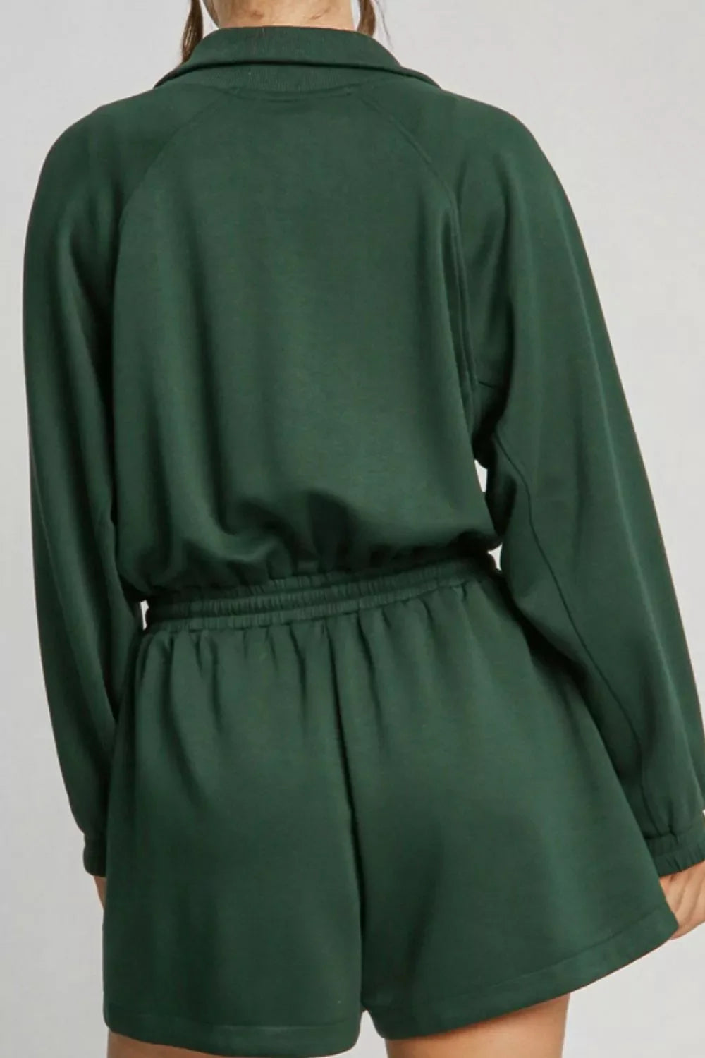 Drawstring Half Zip Long Sleeve Romper