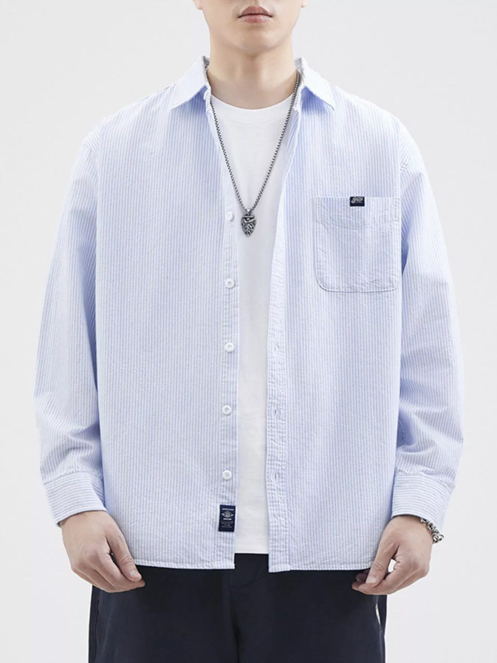 Men's Plus Size Striped Button Up Long Sleeve Shirt