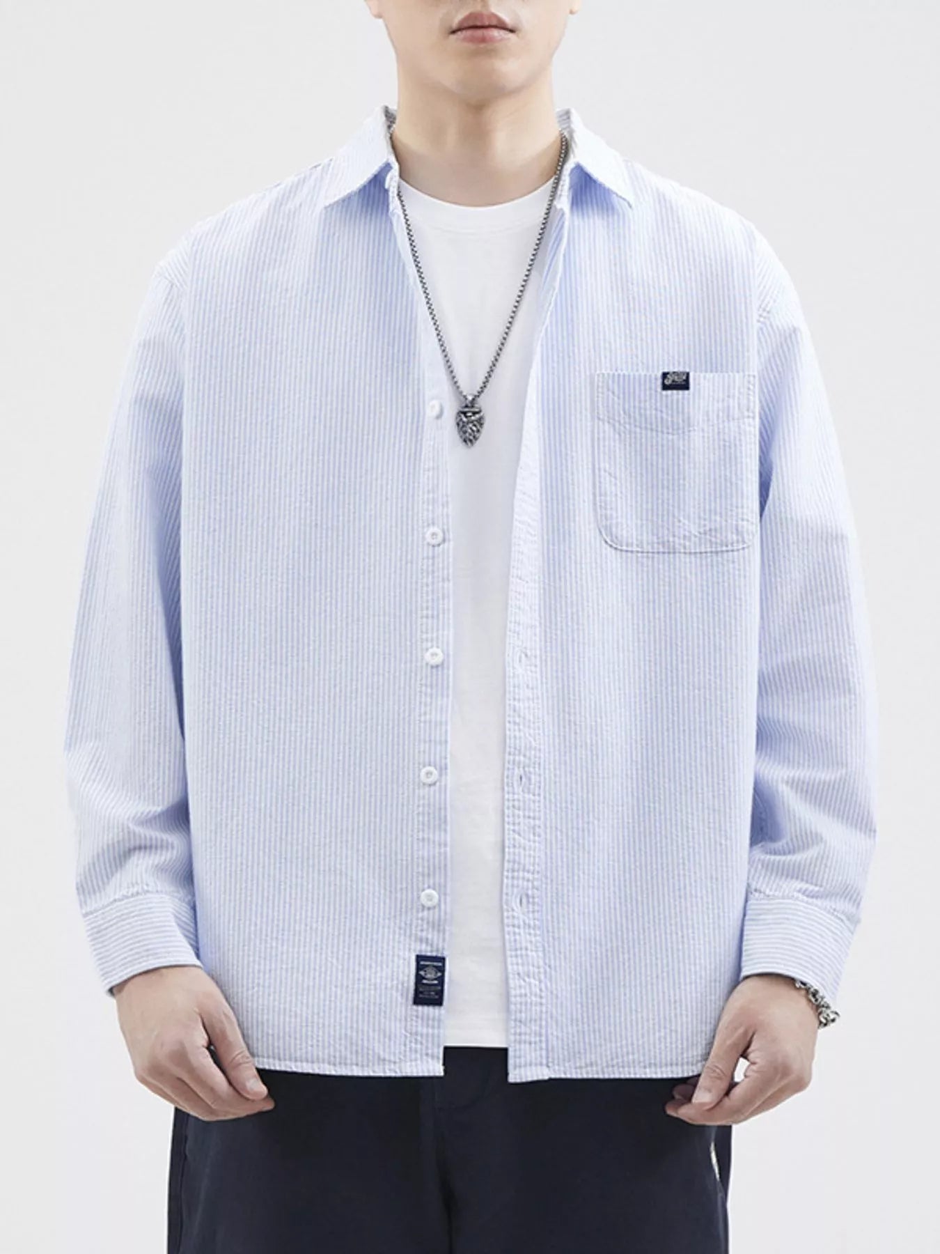 Men's Plus Size Striped Button Up Long Sleeve Shirt