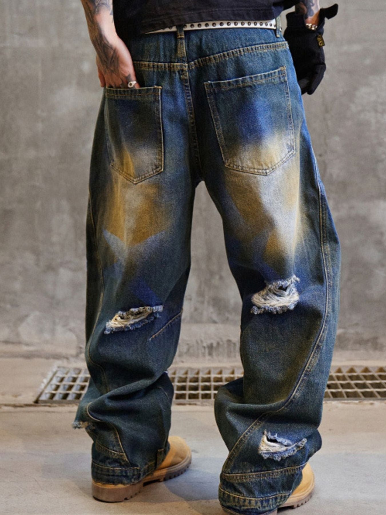 Men's Full Size Distressed Wide Leg Jeans Plus Size