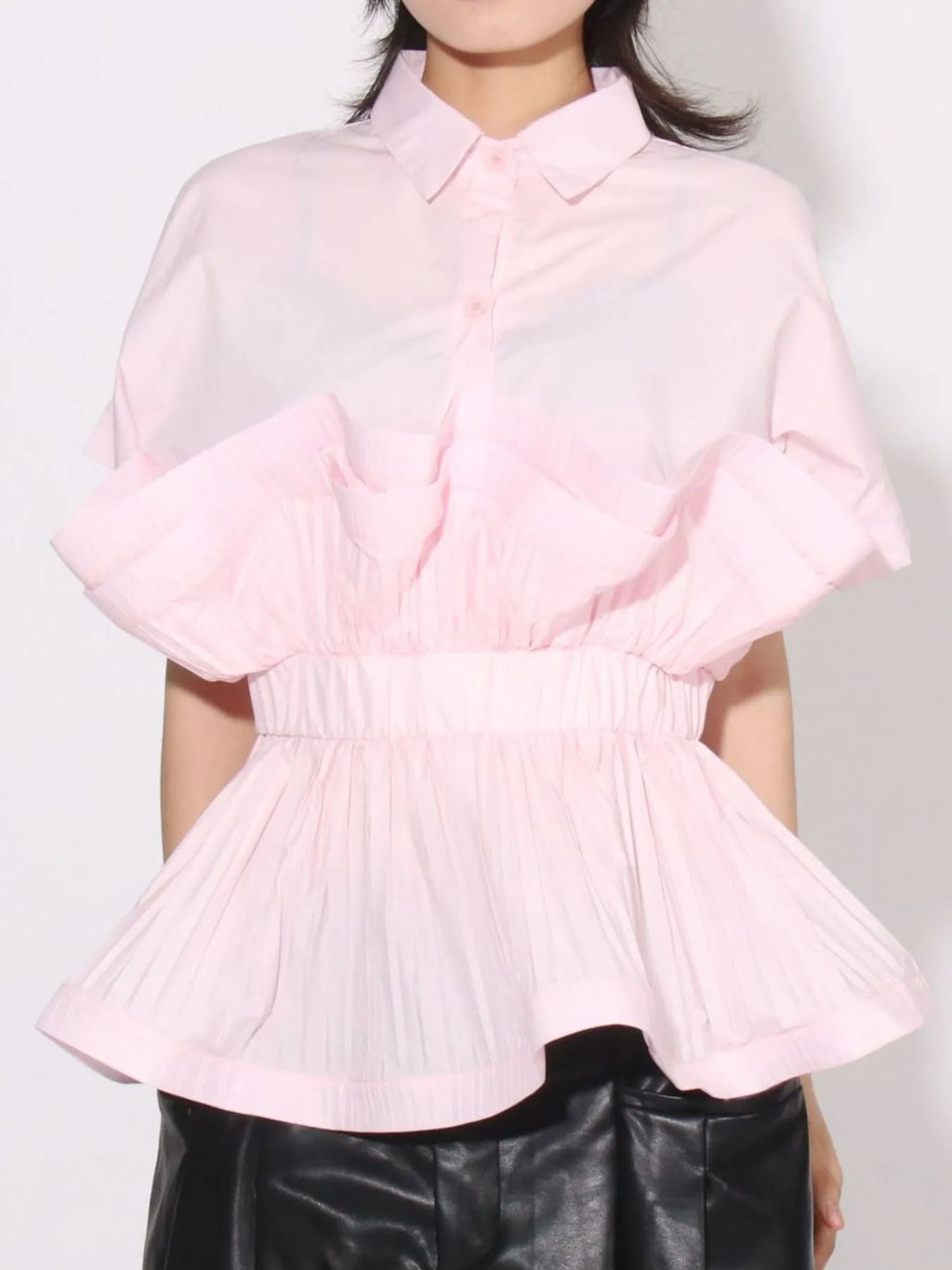 Ruffle Peplum Button-Down Shirt