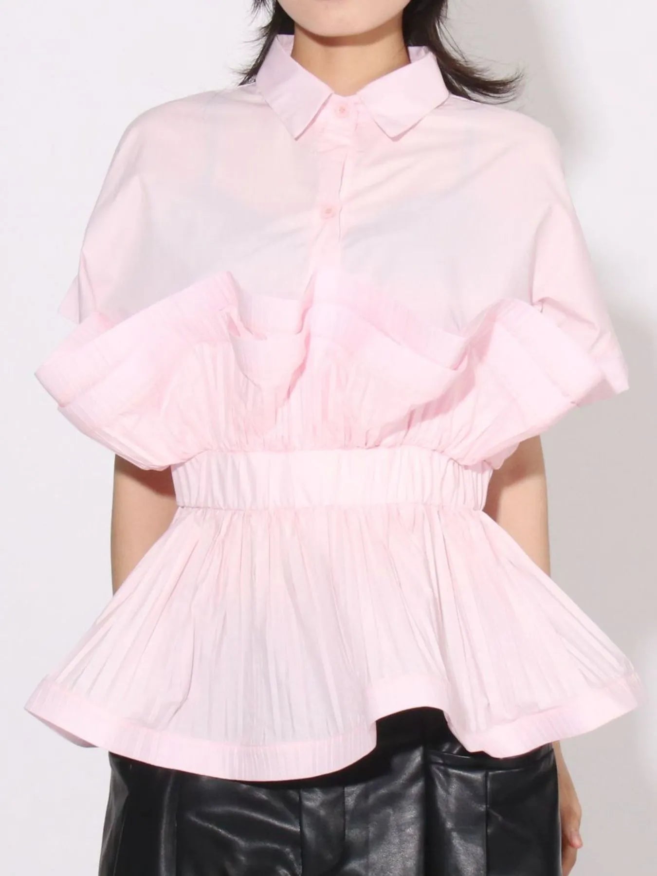 Ruffle Peplum Button-Down Shirt