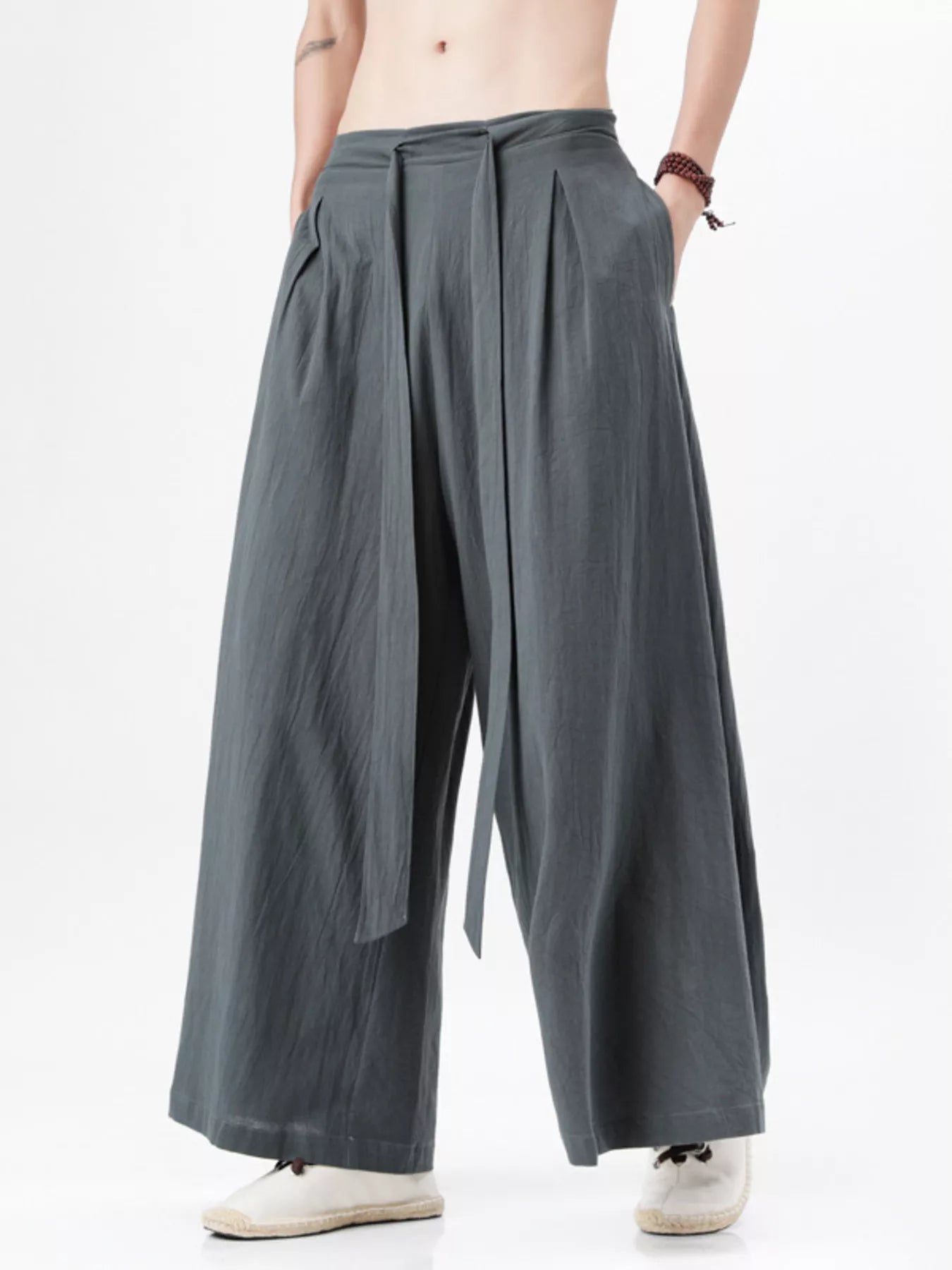 Men's Plus Size Wide Leg Pants with Tie Waist