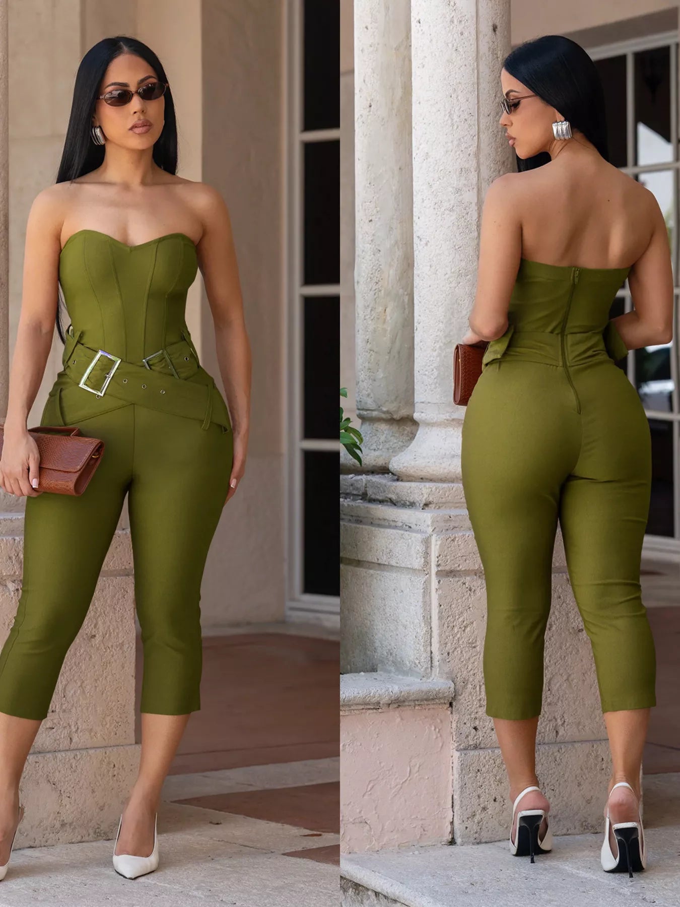 Belted Tube Skinny Jumpsuit