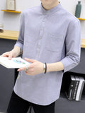 Men's Plus Size Button Detail 3/4 Sleeve Shirt Plus Size