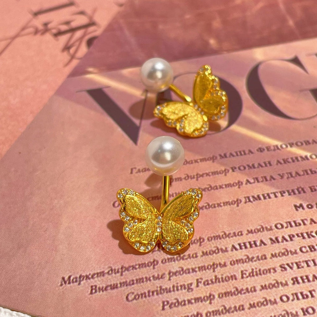 18K Gold-Plated Pearl Butterfly Earrings
