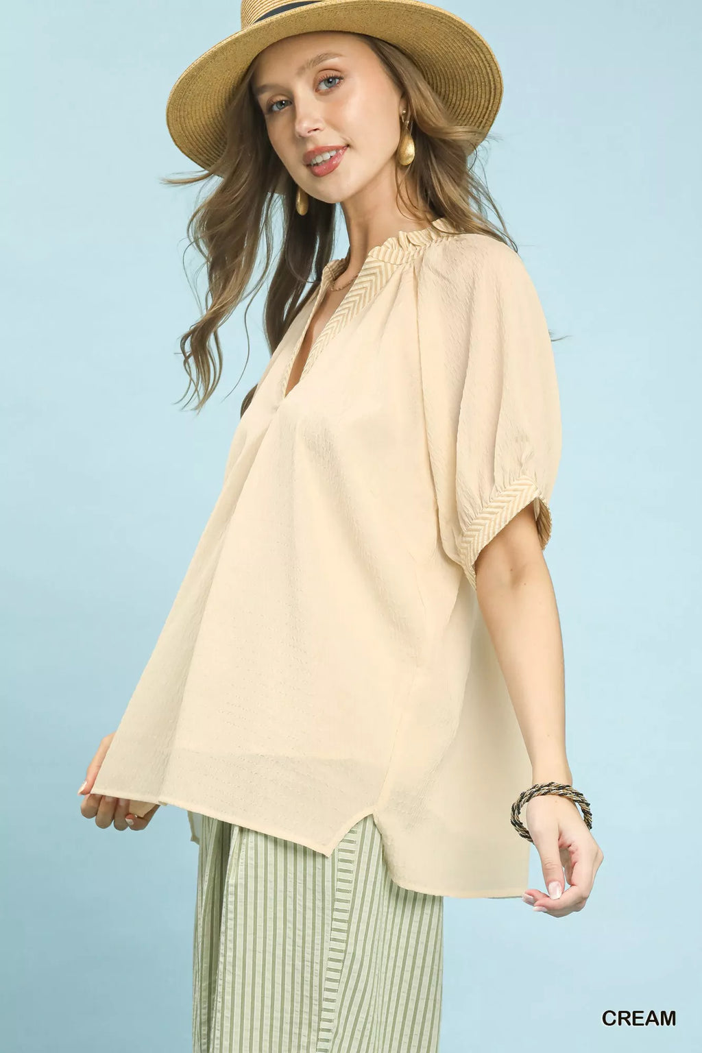 Umgee V-Neck Short Sleeve Blouse