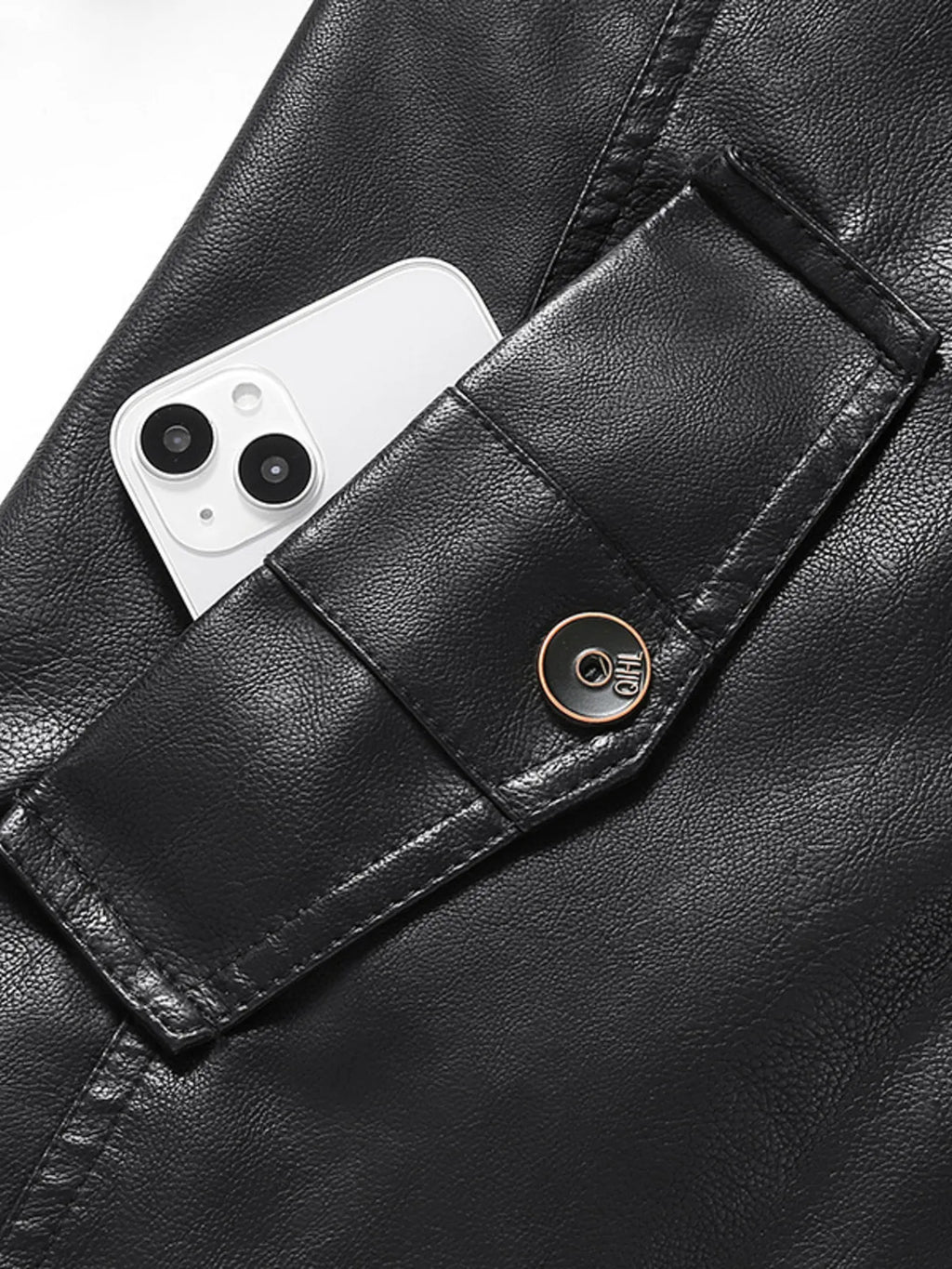Men's Zip Up Long Sleeve Leather Jacket