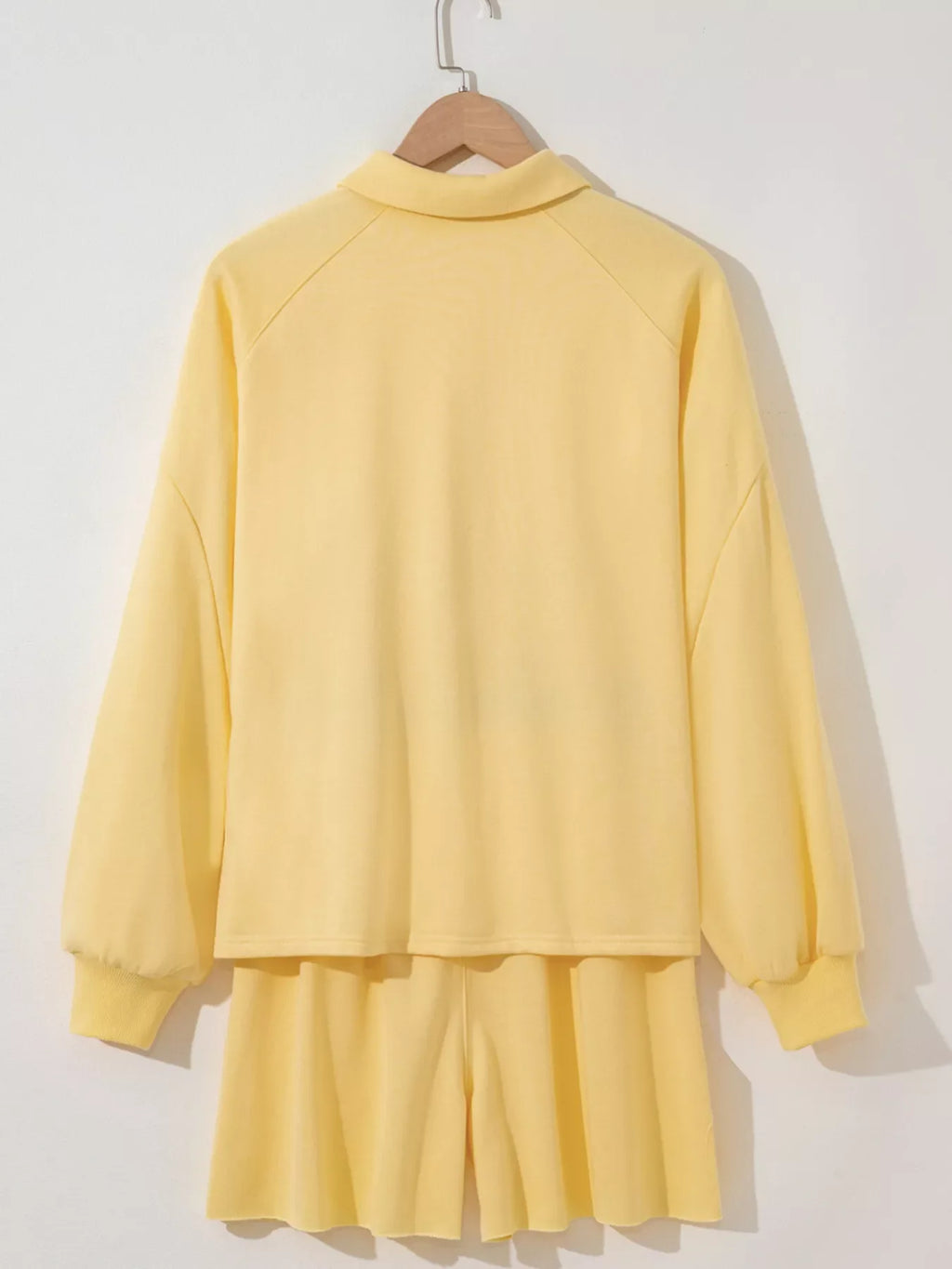 Button Collar Drop Shoulder Top and Shorts 2pcs Set