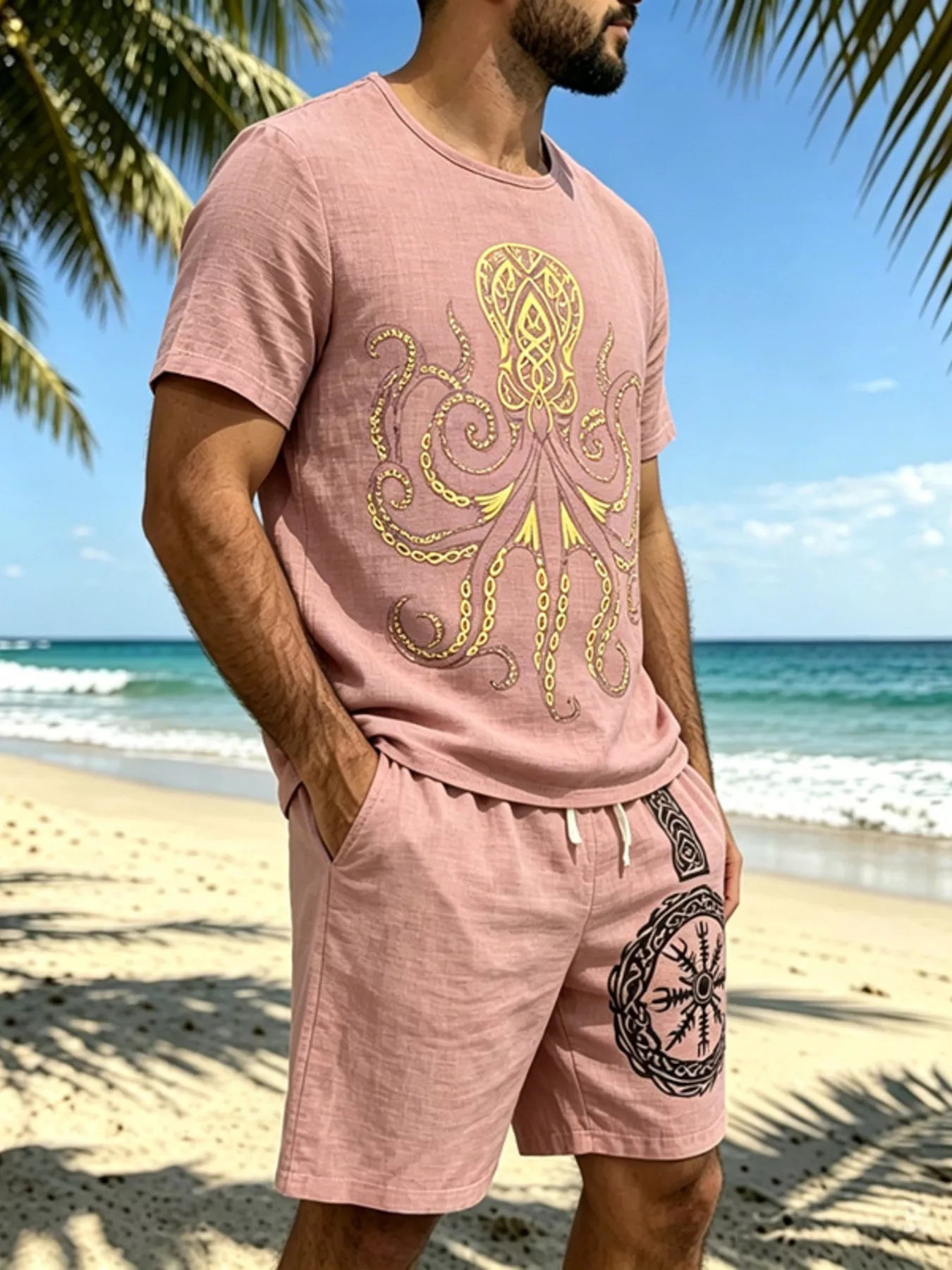 Men's Full Size Round Neck Tee and Shorts Set Plus Size