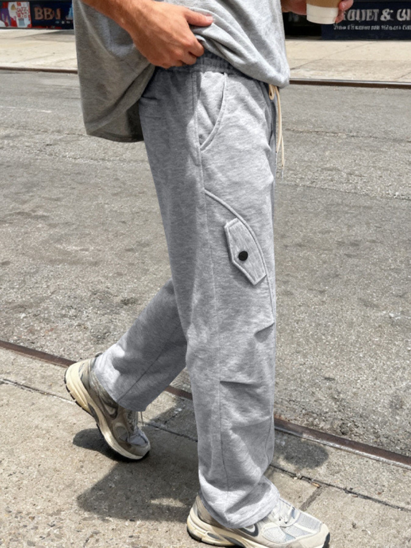 Men's Full Size Casual Cargo Pants with Drawstring Waist Plus Size