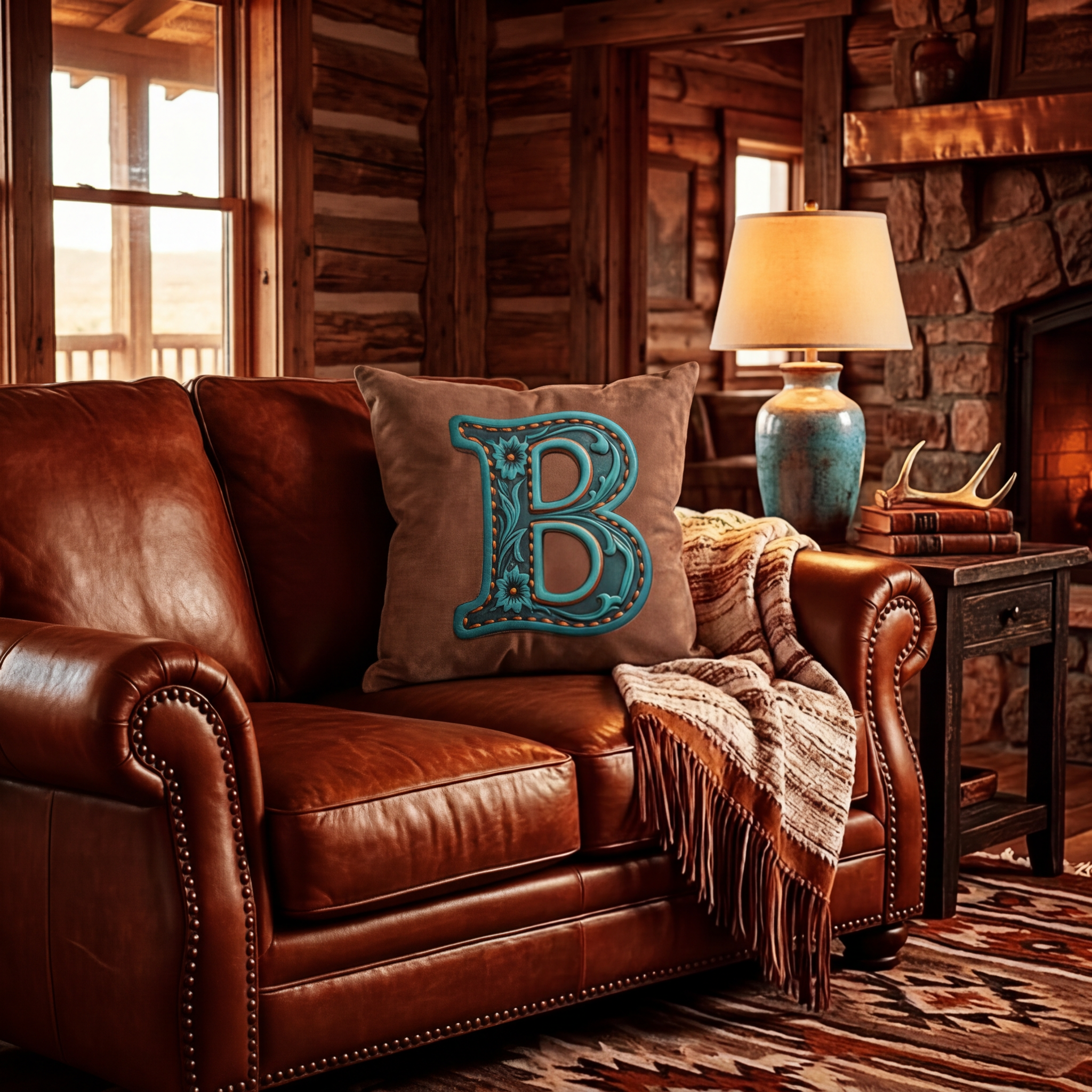 Baha Ranch Velvety Soft Western Tooled Initial Personalized Pillow Cover Made in America