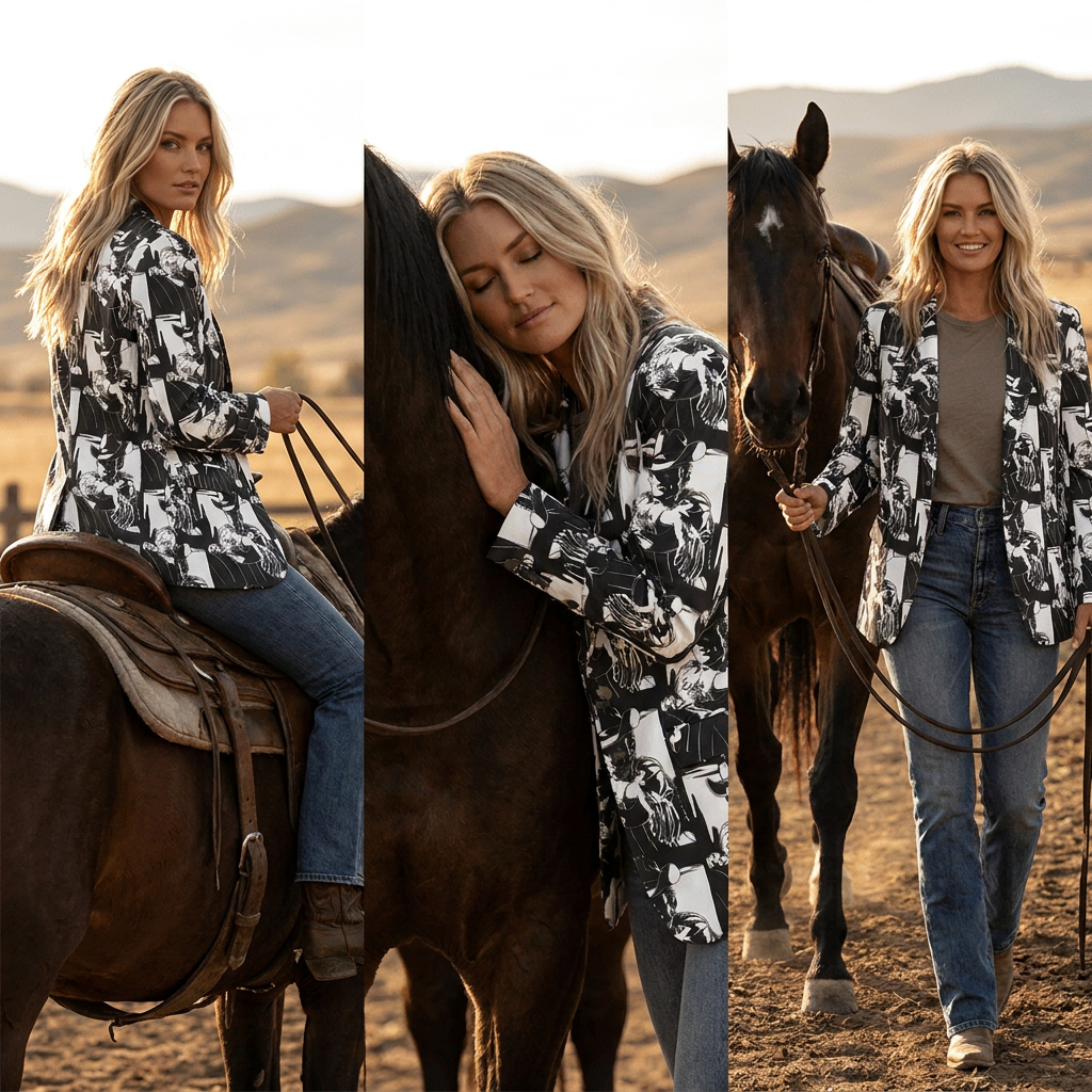 Baha Ranch Black White Cowboy Women's Western Blazer