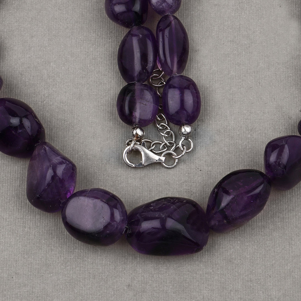 Raw Amethyst Beads Necklace for Women in Silver February Birthstone Necklace Gift for Mom