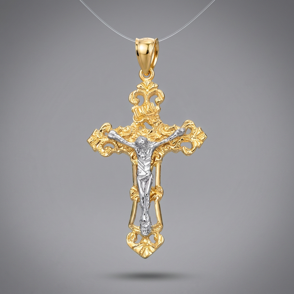 14k Two- Tone Gold Cross Pendant
