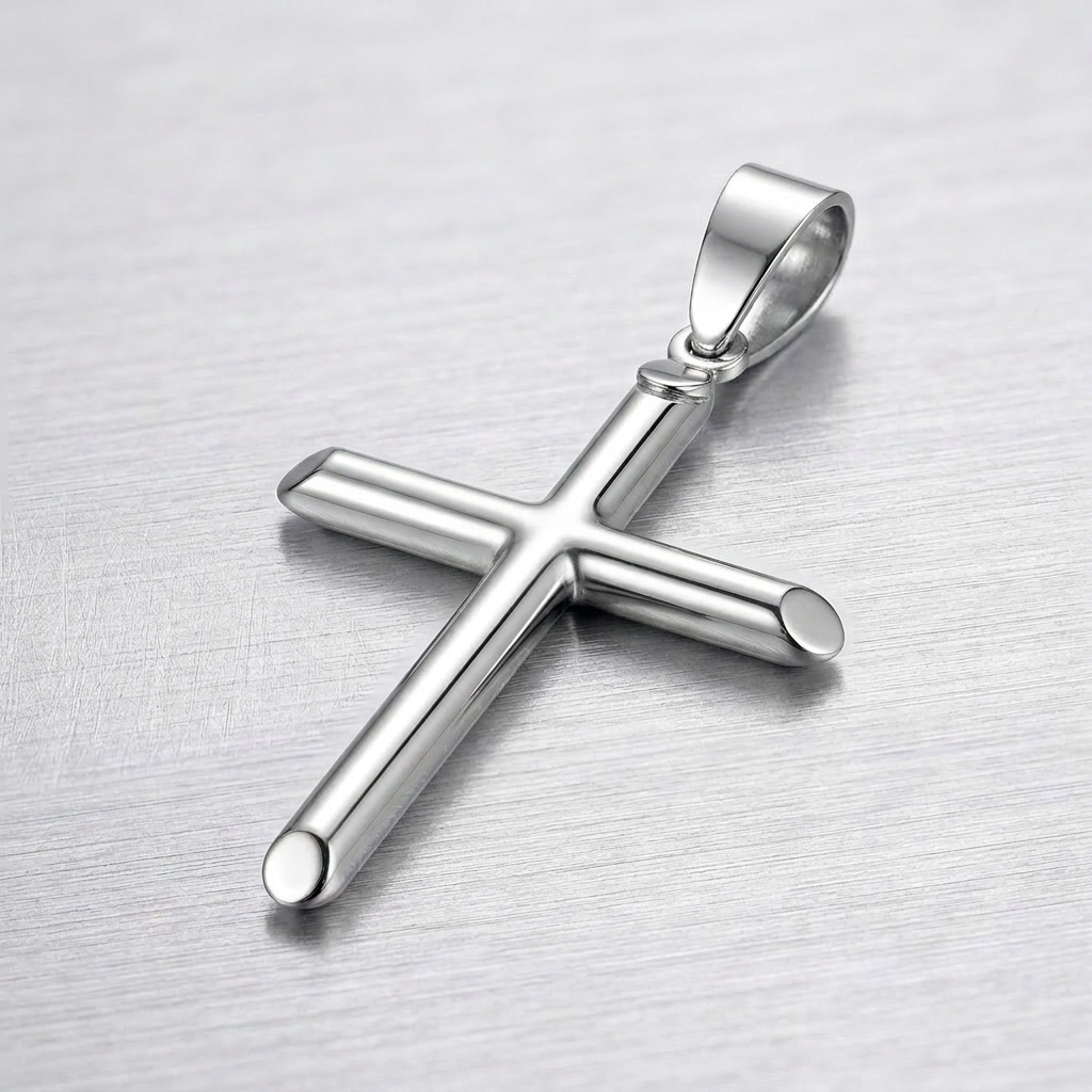 14k White Gold Slim Cross with Tapered Ends Pendant