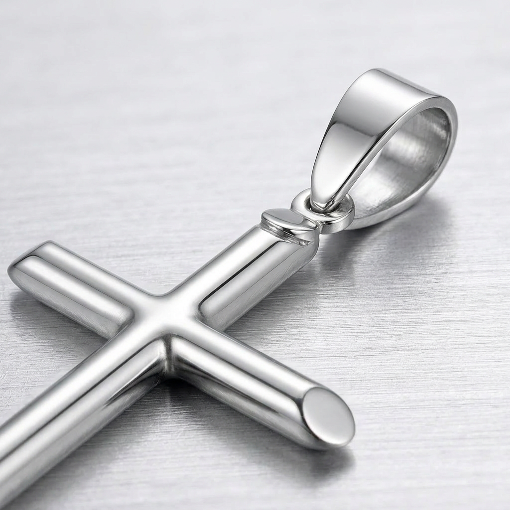 14k White Gold Slim Cross with Tapered Ends Pendant