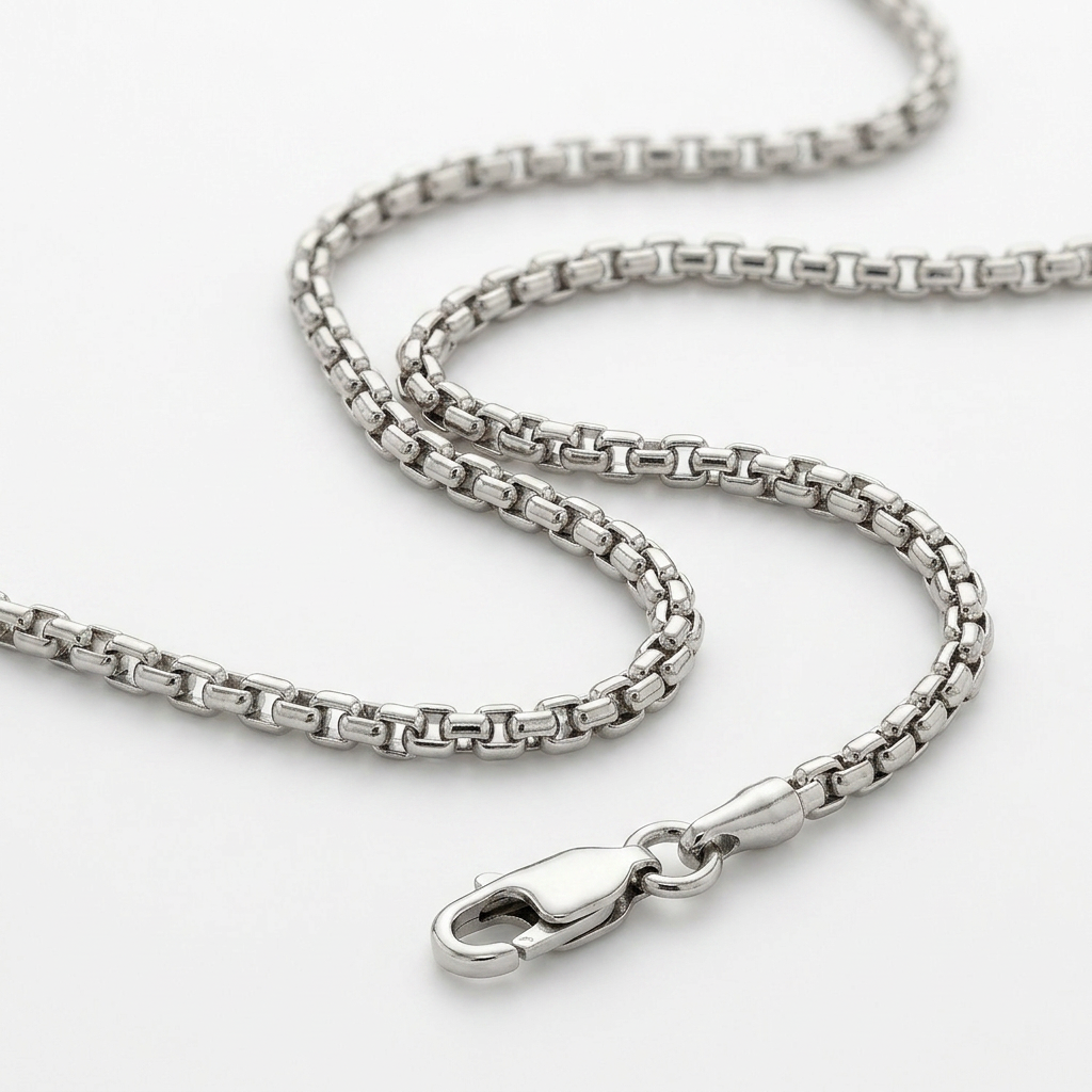 14k White Gold Round Box Chain 1.35 mm