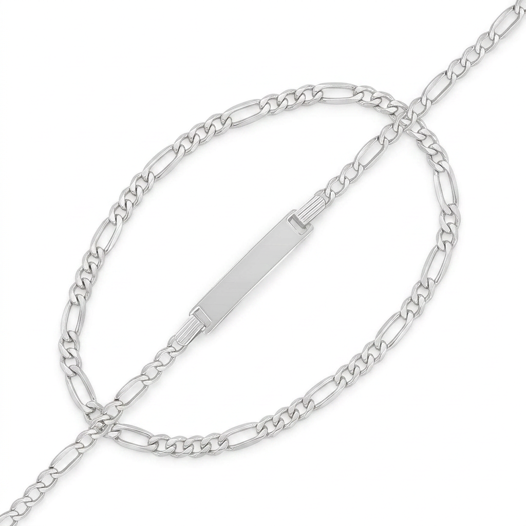 14k White Gold Figaro Chain Fancy Children's ID Bracelet