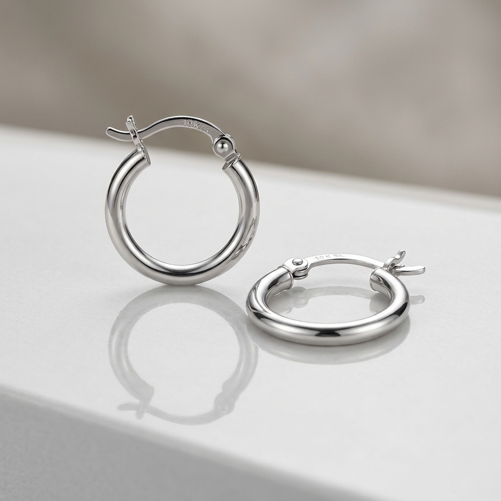 10k White Gold Polished Hoop Earrings (15 mm)