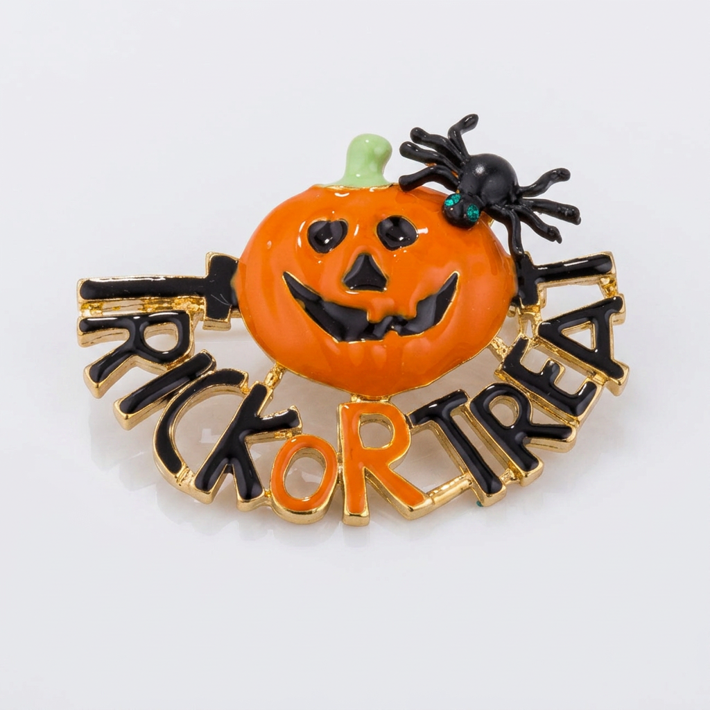 Jack-O'-Lantern Brooch With Crystals