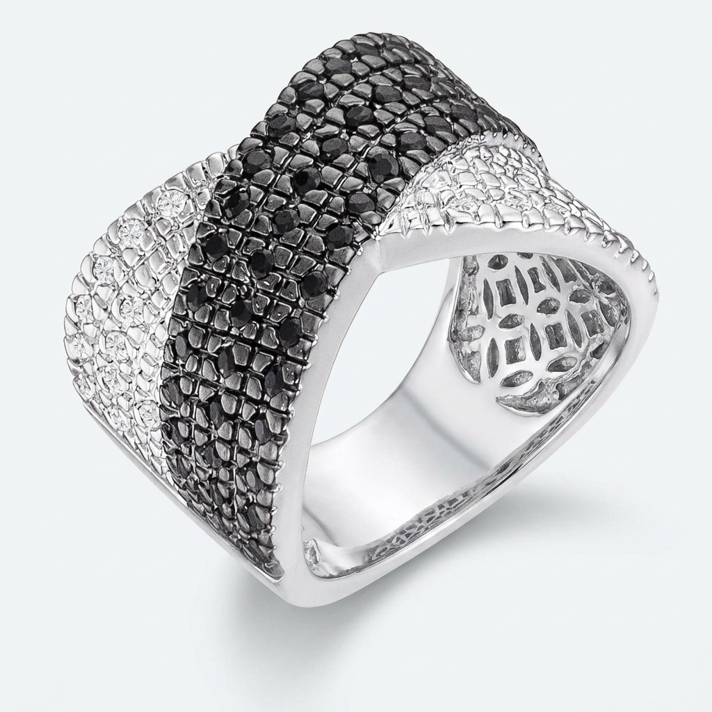 Avera Cross Pattern Cocktail Ring in Grey Statement Jewelry