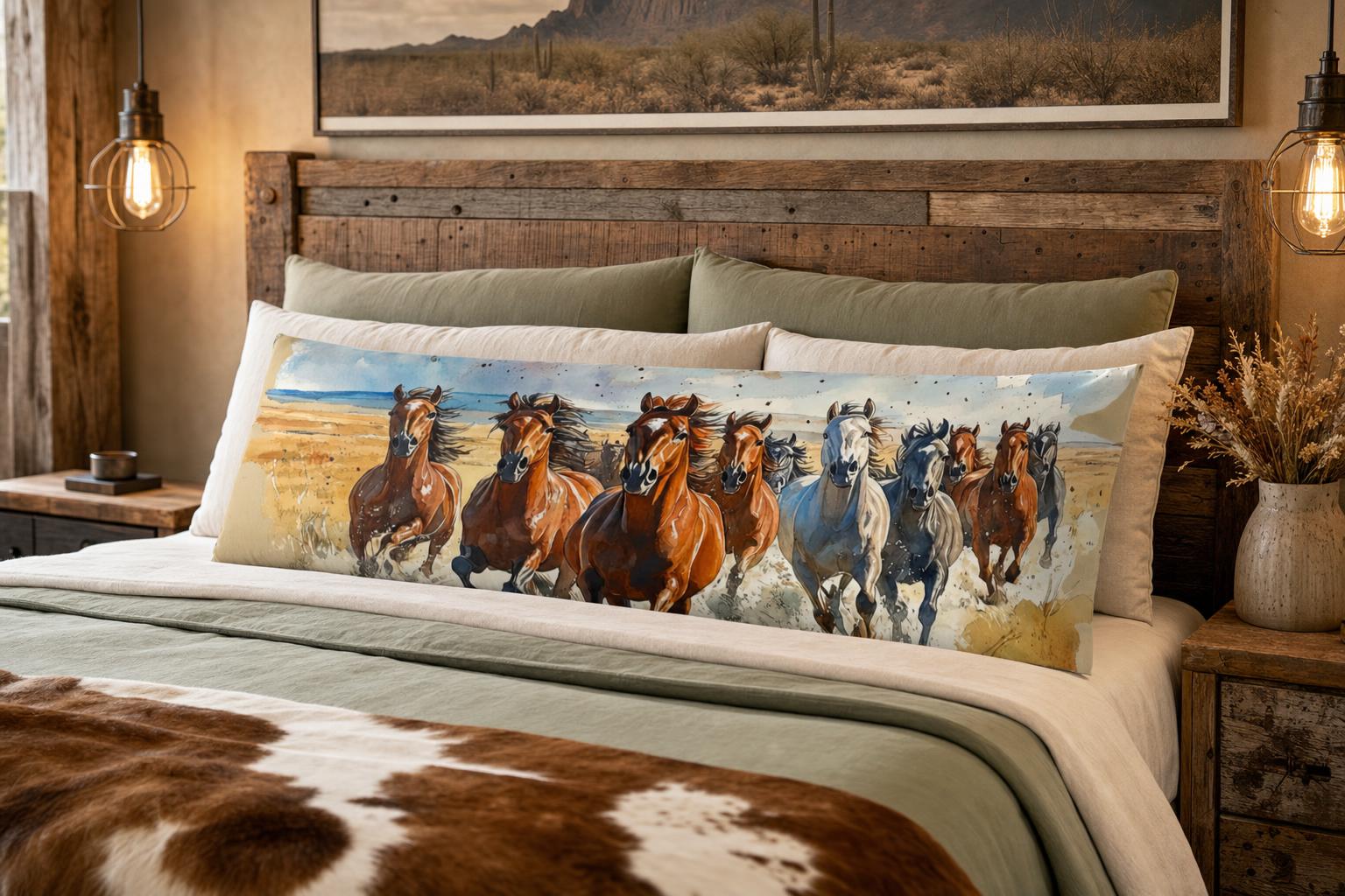 Baha Ranch Running Horses Western Body Pillow Cover Made in America