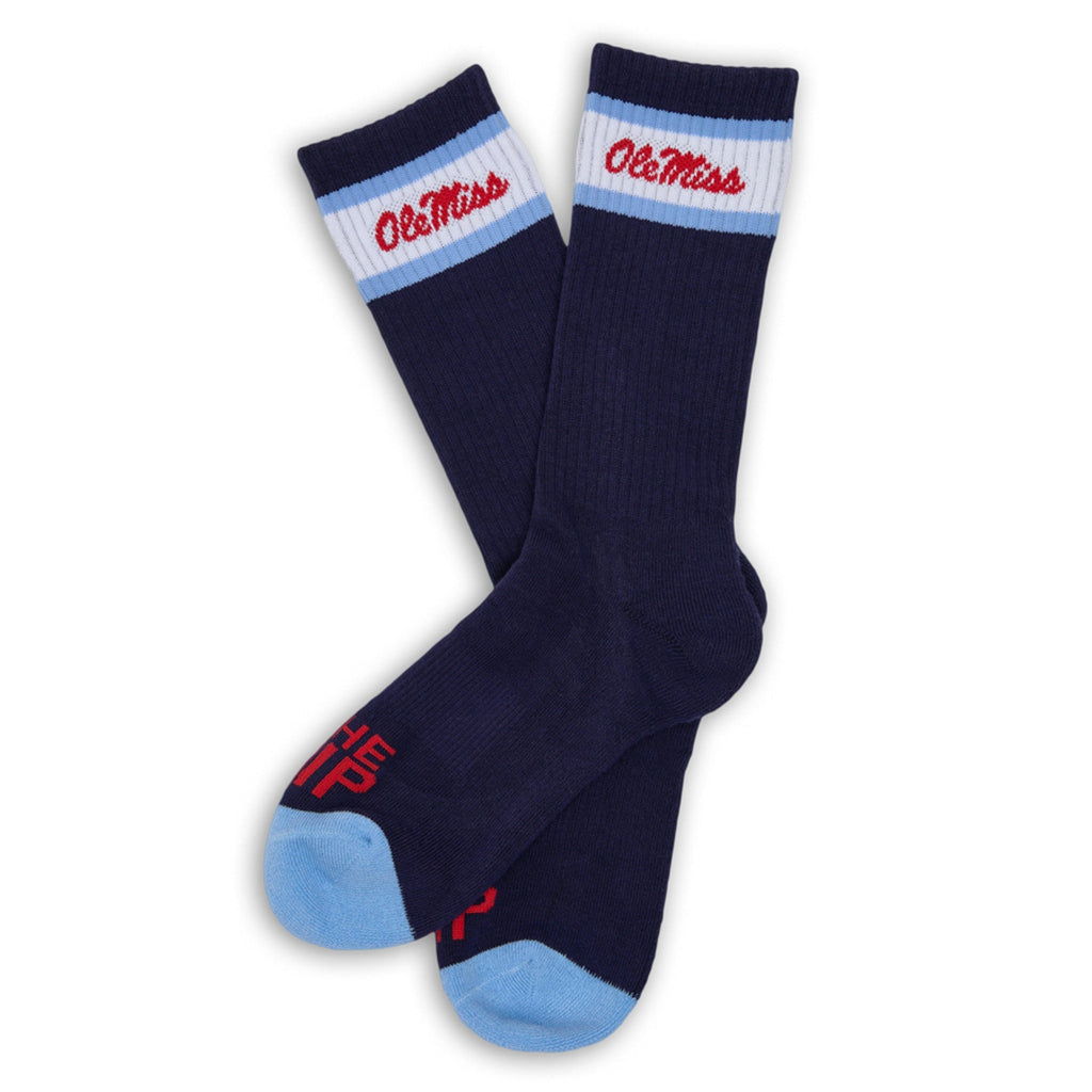 Navy Retro Script Casual Crew Socks