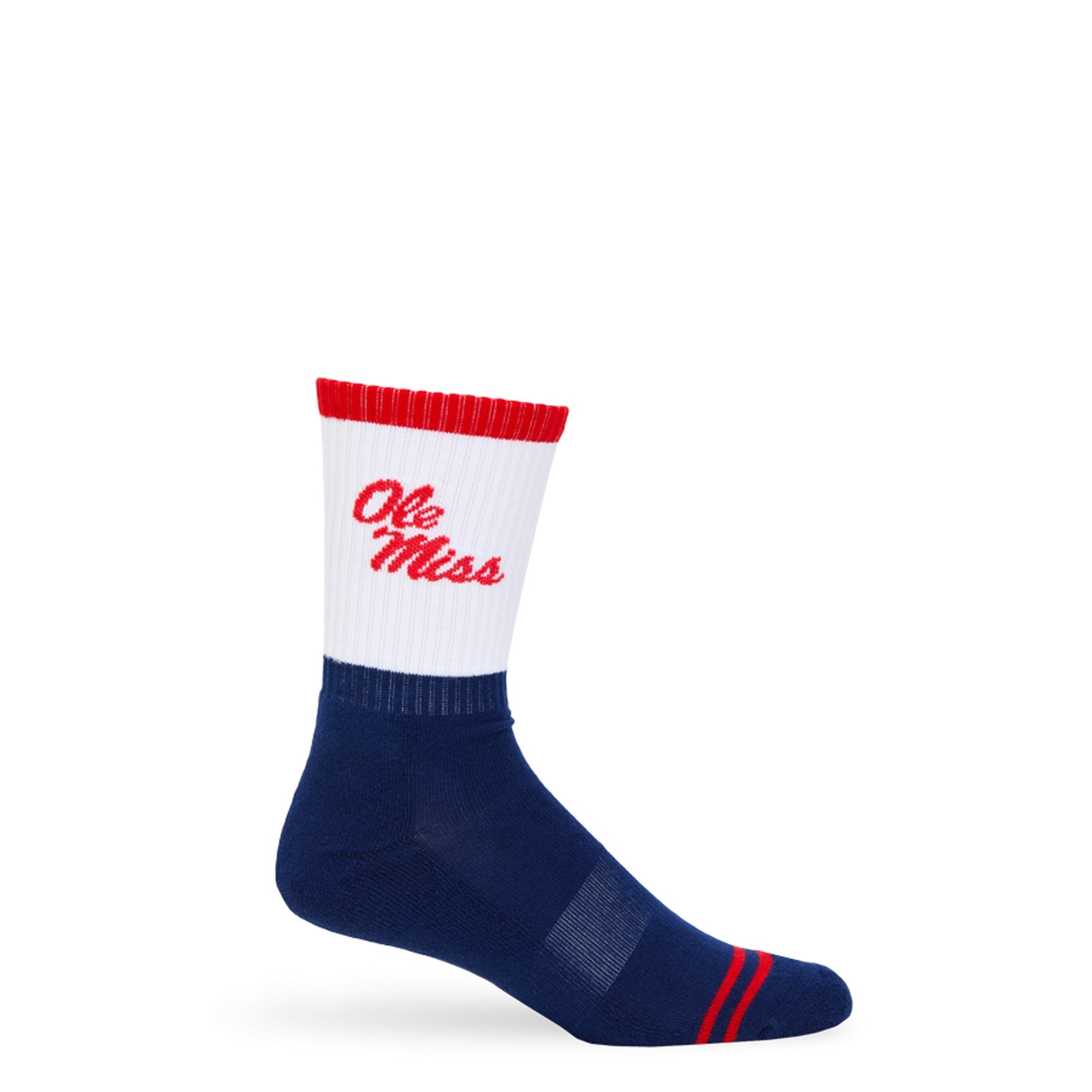 Navy White OM Script Casual Crew Socks