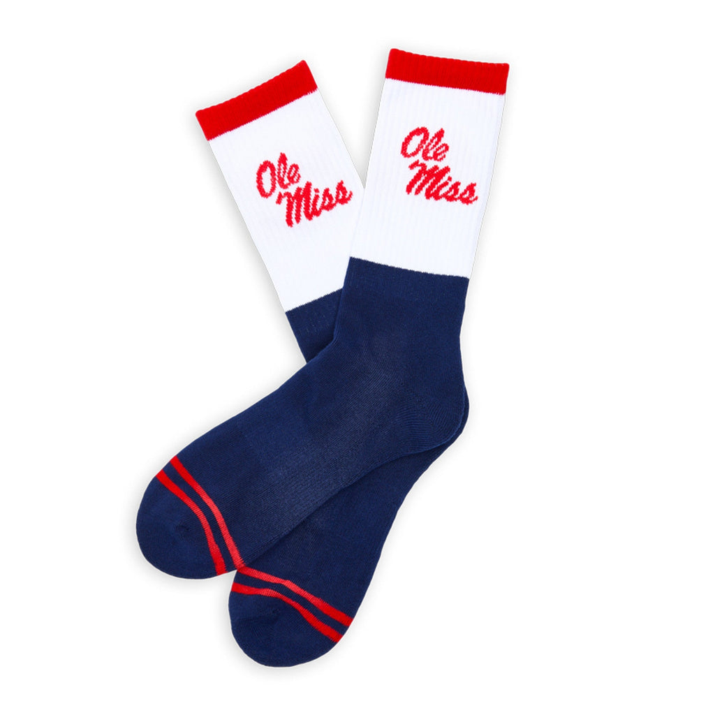 Navy White OM Script Casual Crew Socks