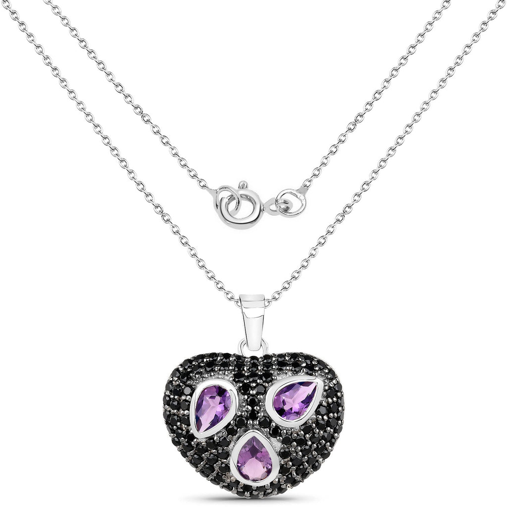 3.19 Carat Genuine Amethyst and Black Spinel .925 Sterling Silver Pendant