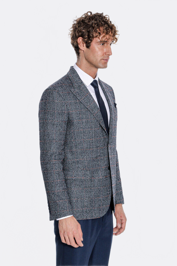 Checked Navy Blue Men Blazer - Wessi