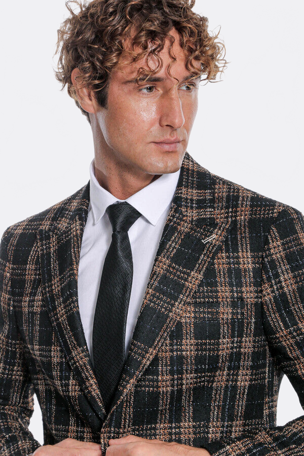 Plaid Slim Fit Black Men Blazer - Wessi