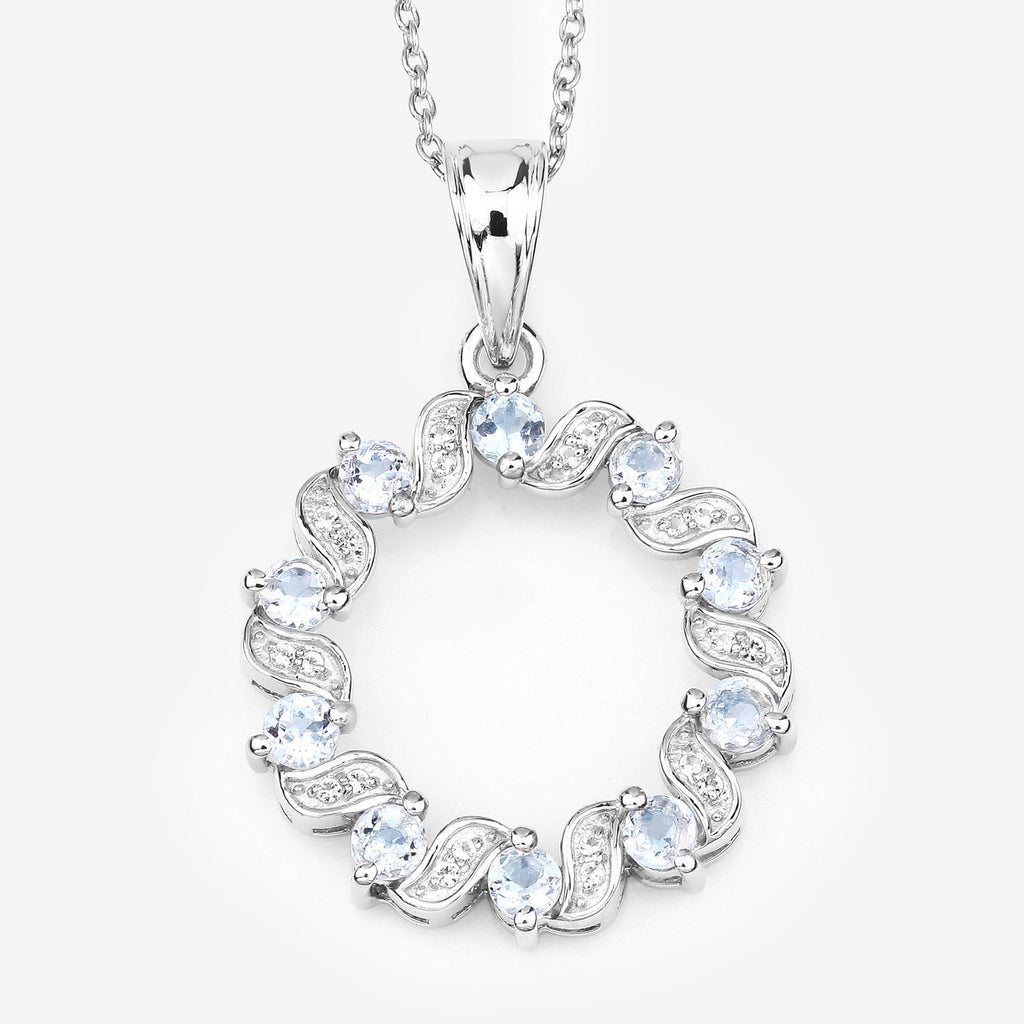1.10 Carat Genuine Aquamarine and White Topaz .925 Sterling Silver Pendant