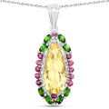 6.19 Carat Genuine Citrine, Chrome Diopside and Rhodolite Garnet .925 Sterling Silver Pendant