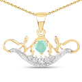14K Yellow Gold Plated 0.62 Carat Genuine Emerald and White Topaz .925 Sterling Silver Pendant