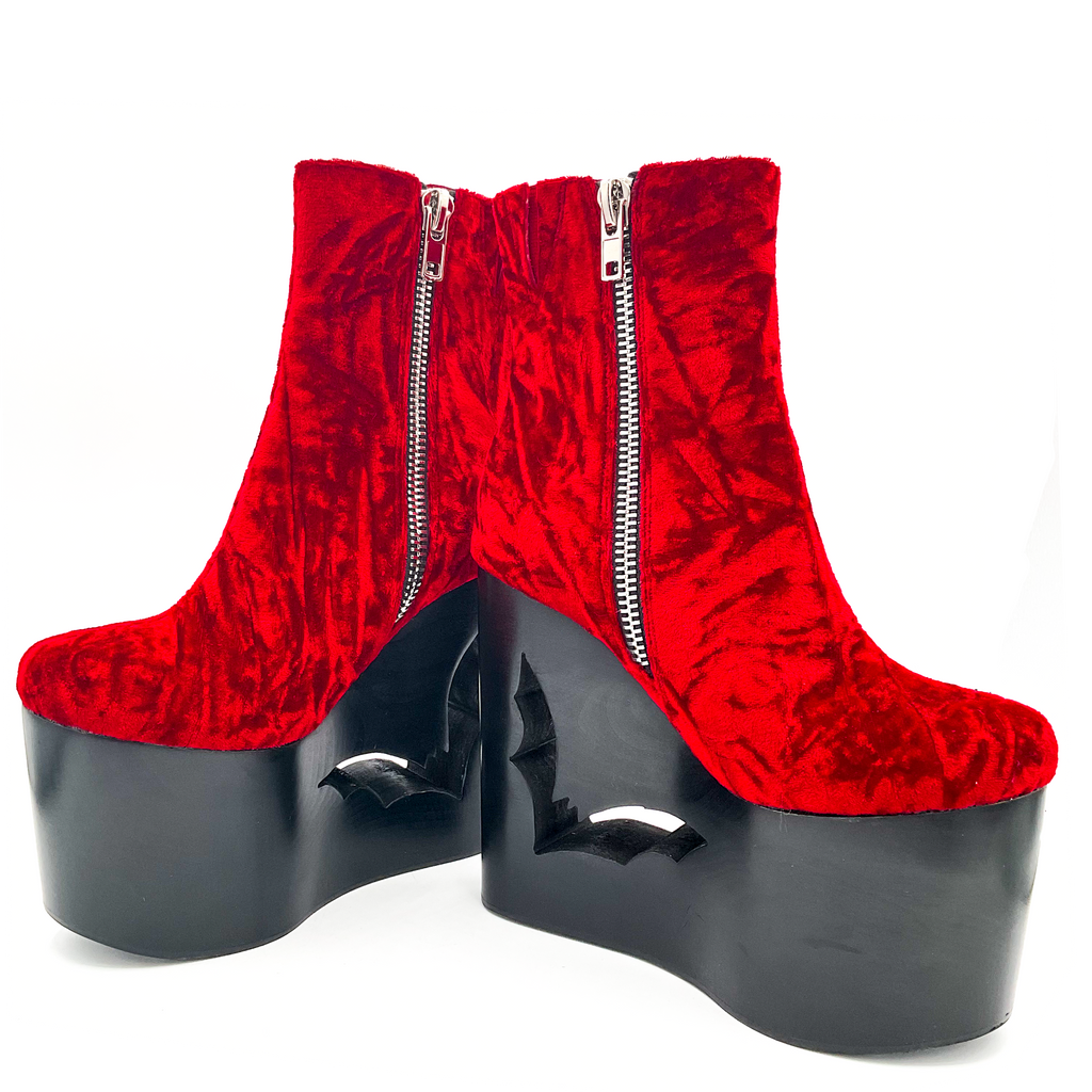 Deadwood Oxblood Velvet Wedge Boot