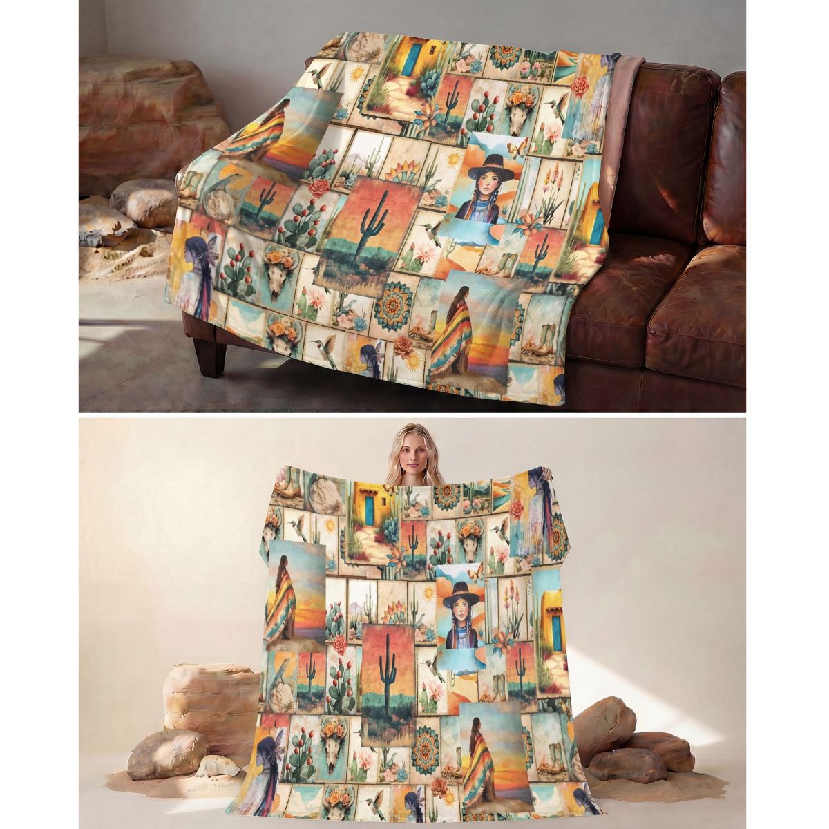 Baha Ranch Colores De Mexico Pictures of the Southwest 60" x 80" Throw Blanket Made In America