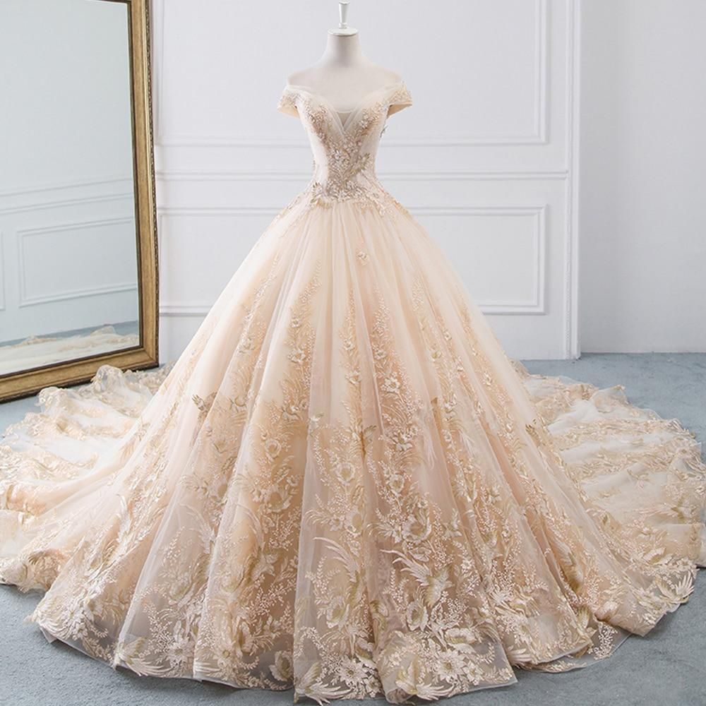 Luxury Sparkly Beading Pearls Wedding Gown EDL78