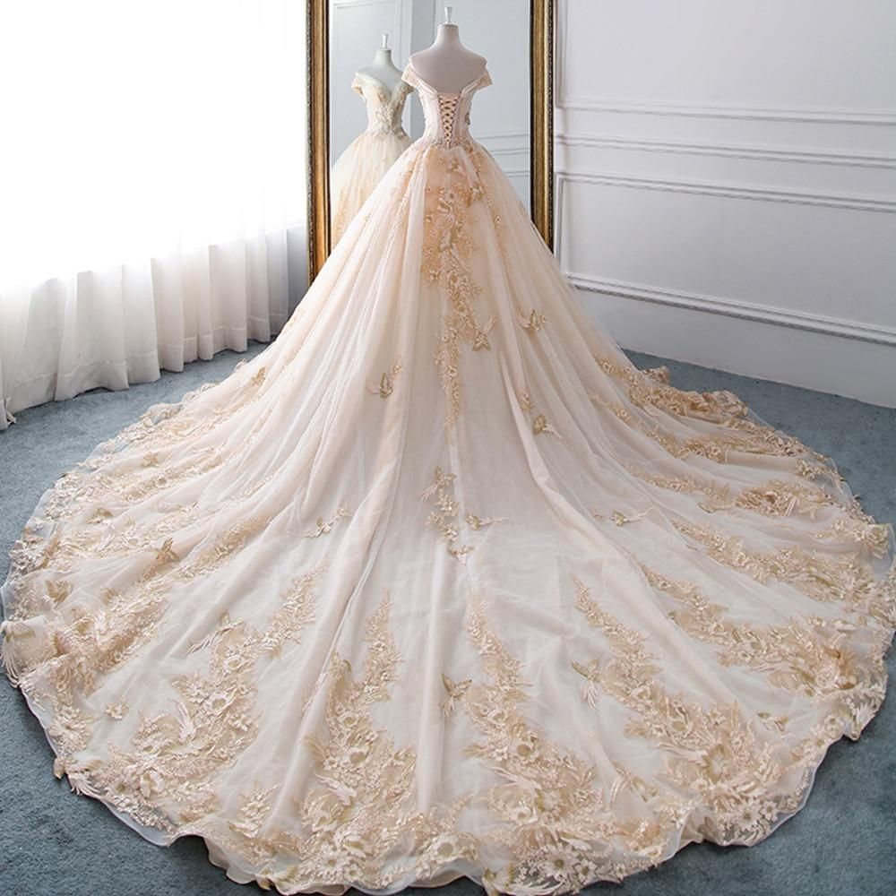 Luxury Sparkly Beading Pearls Wedding Gown EDL78