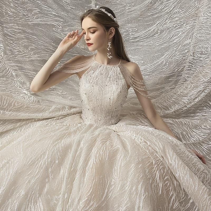Luxurious Shiny Wedding Gown with Crystal Lace EDW234