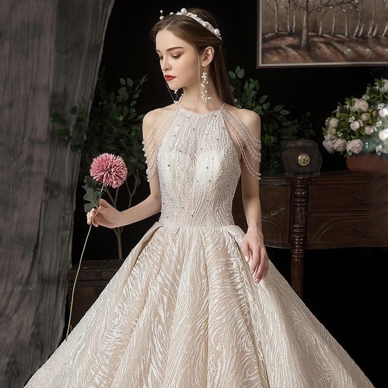 Luxurious Shiny Wedding Gown with Crystal Lace EDW234