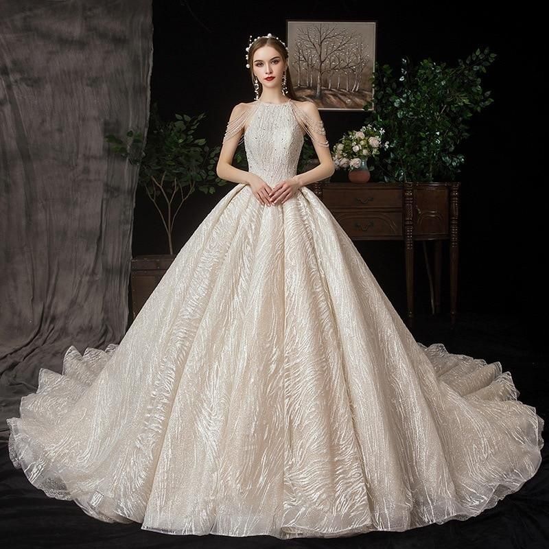 Luxurious Shiny Wedding Gown with Crystal Lace EDW234